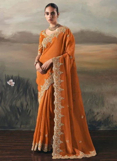 Tissue Trendy Saree in Orange