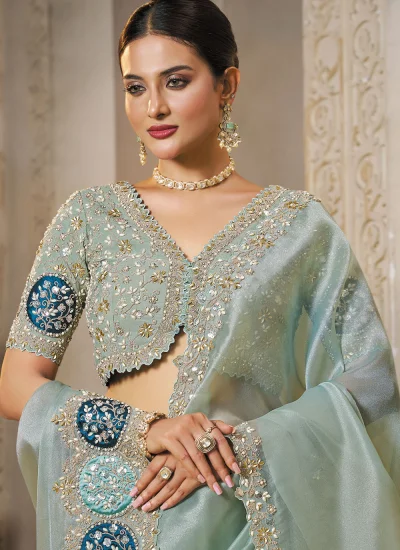 Titillating Sea Green Organza Classic Saree 
                            Titillating Sea Green Organza Classic Saree