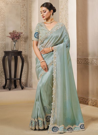 Titillating Sea Green Organza Classic Saree