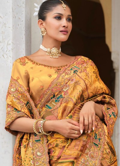 
                            Traditional Saree Khatli Work Silk in Orange