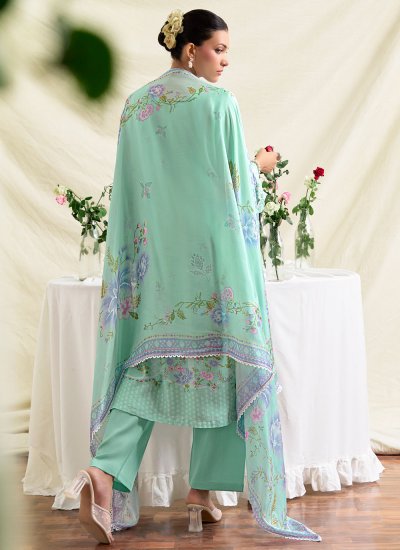 
                            Trendy Salwar Kameez Embroidered Muslin in Turquoise