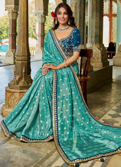 
                            Turquoise Engagement Contemporary Saree