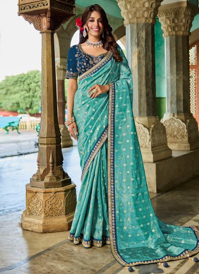 Turquoise Engagement Contemporary Saree
