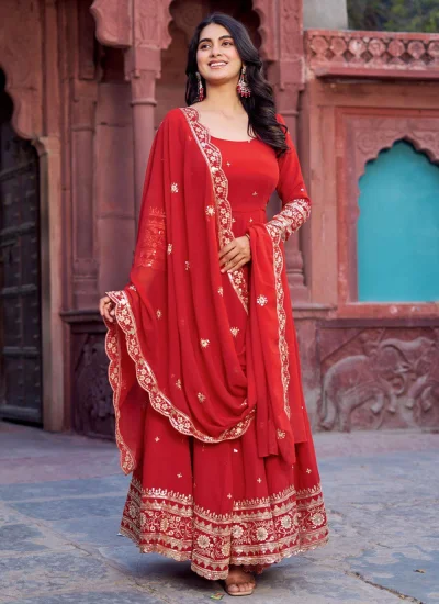 Unique Red Sequins Trendy Long Length Salwar Suit
