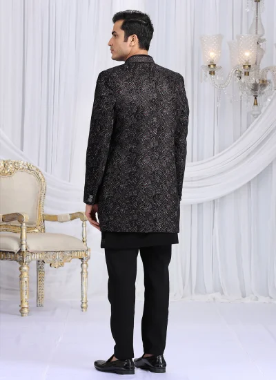 
                            Velvet Black Machine Embroidery  Indo Western