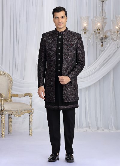 Velvet Black Machine Embroidery  Indo Western
