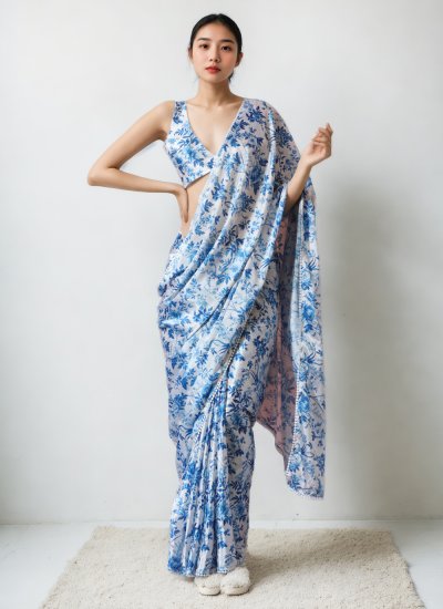 Versatile Lace White Chinon Contemporary Saree
