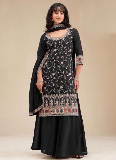 Vichitra Silk Black Sequins Palazzo Salwar Kameez