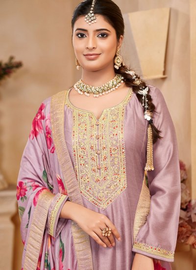 
                            Vichitra Silk Embroidered Trendy Salwar Kameez in Lavender