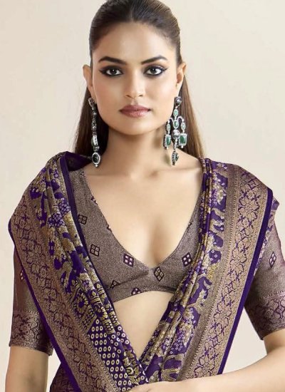 
                            Violet Party Silk Trendy Saree