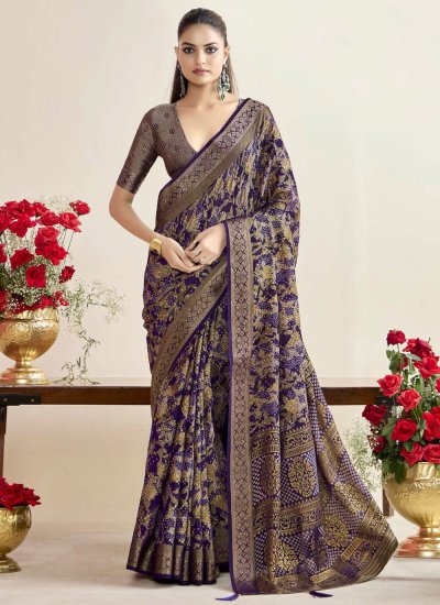Violet Party Silk Trendy Saree