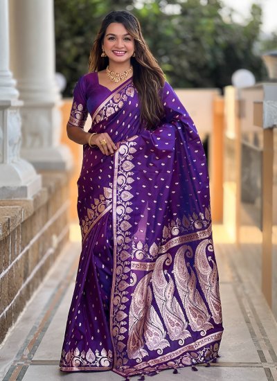 Violet Woven Banarasi Silk Trendy Saree