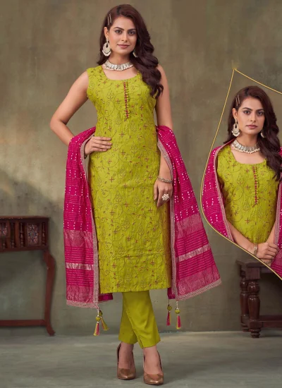 Vivid Green Ceremonial Readymade Salwar Kameez