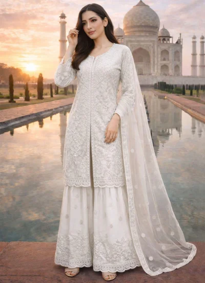 White Ceremonial Trendy Salwar Kameez