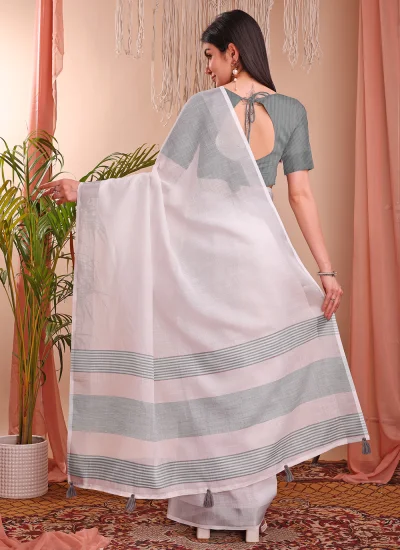 
                            White Woven Party Contemporary Saree