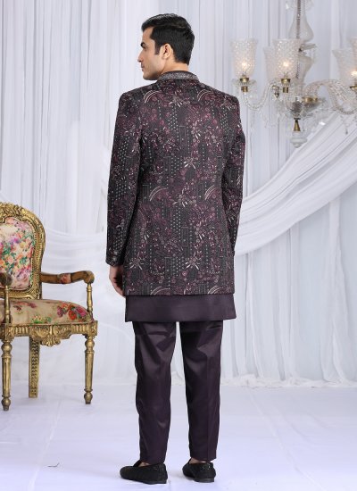 
                            Wine Art Silk Indo Western