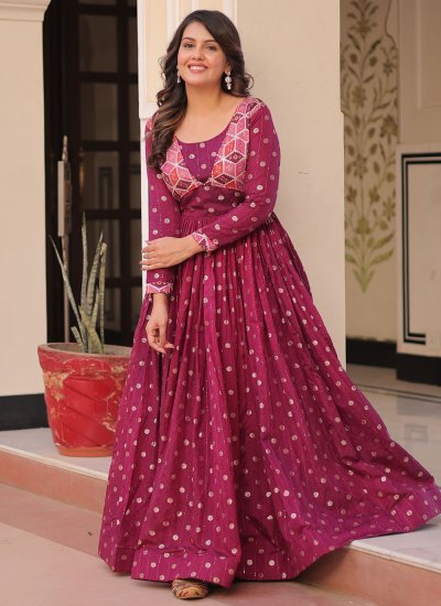 Wine Color Readymade Gown