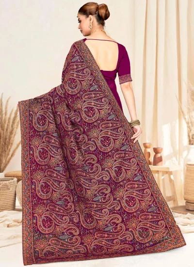 Wine Resham Georgette Contemporary Saree 
                            Wine Resham Georgette Contemporary Saree