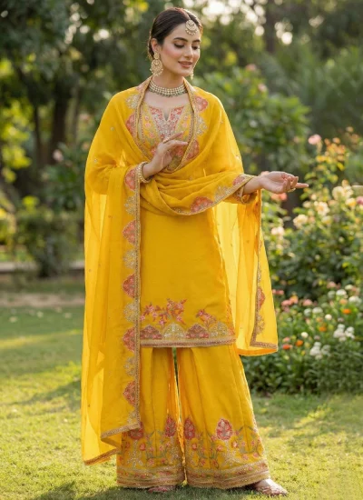 Yellow Sequins Party Salwar Kameez