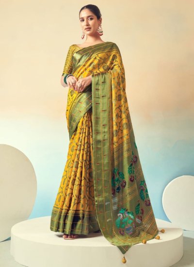 Yellow Weaving Georgette Designer Saree