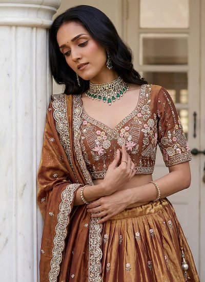 
                            A Line Lehenga Choli Beads Tissue in Rust Colour
