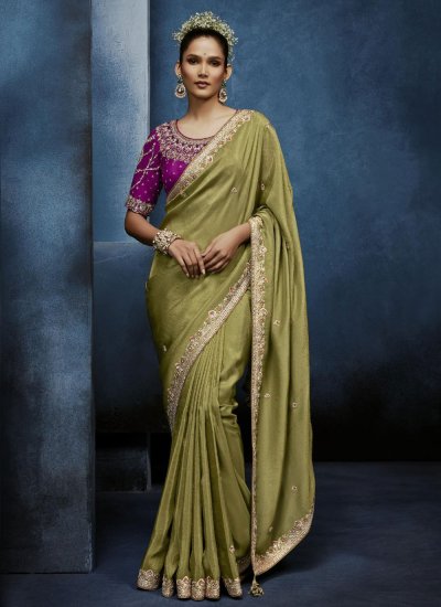 Absorbing Green Border Fancy Fabric Traditional Saree