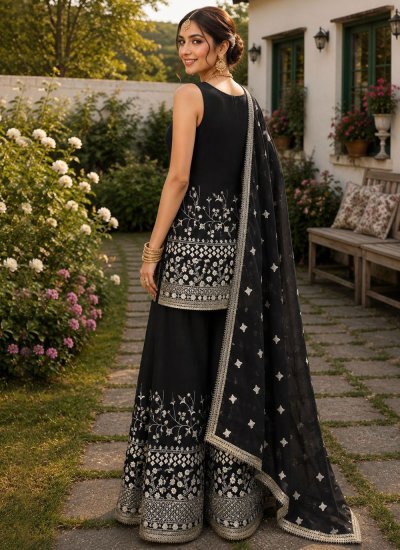 
                            Adorable Black Thread Work Georgette Palazzo Salwar Kameez