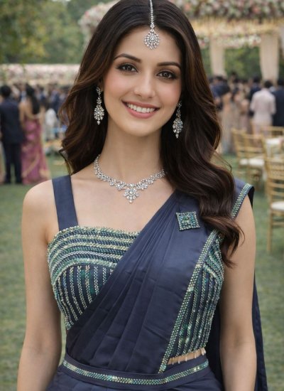 
                            Adorable Grey Lace Satin Classic Saree