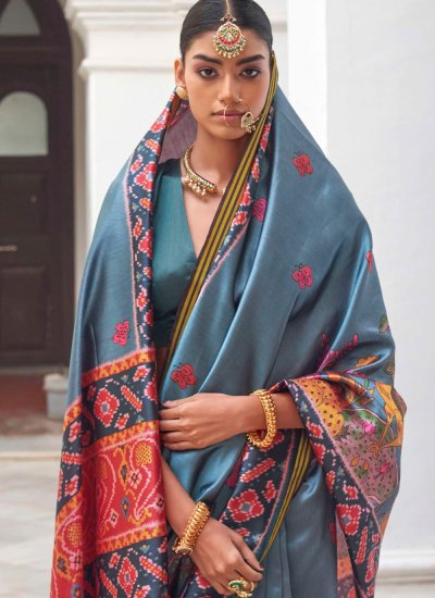 
                            Adorable Silk Patola Print Grey Saree