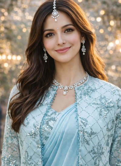 
                            Adorning Aqua Blue Lycra Contemporary Saree