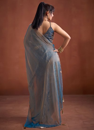 
                            Adorning Embroidered Aqua Blue Silk Trendy Saree