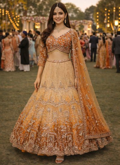 Aesthetic Orange Ceremonial Readymade Lehenga Choli