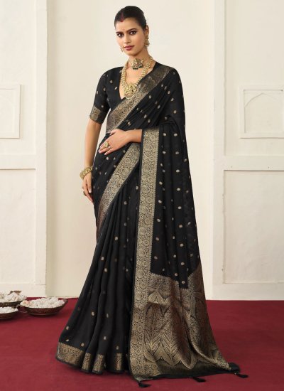 Affectionate Black Woven Traditional Saree