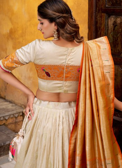 
                            Affectionate Off White Weaving Silk Designer Lehenga Choli