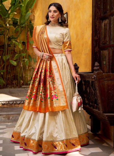 Affectionate Off White Weaving Silk Designer Lehenga Choli