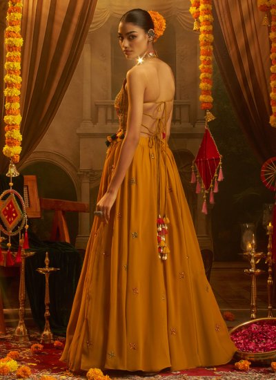 
                            Alluring Mustard Thread Work Georgette Party Wear Kurti