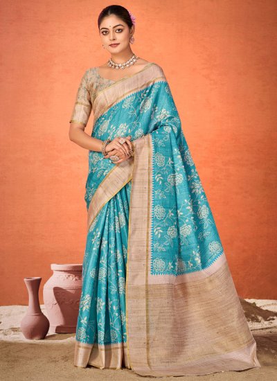 Alluring Woven Aqua Blue Trendy Saree