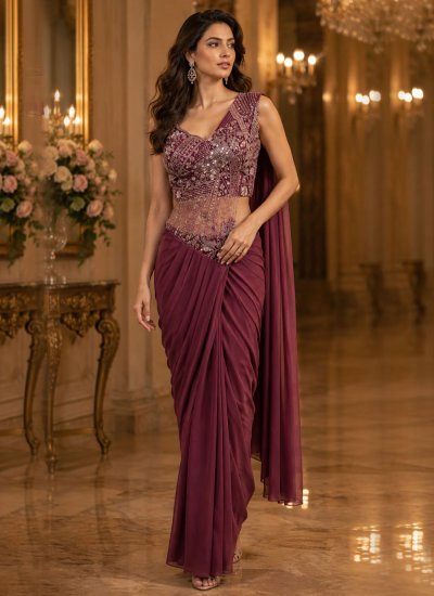 Amusing Imported Beads Mauve  Trendy Saree