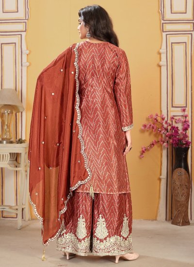 
                            Angelic Chinon Embroidered Rust Salwar Suit