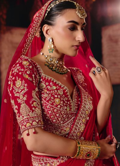 
                            Angelic Red Silk Designer Lehenga Choli