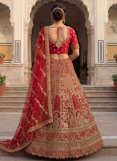 
                            Angelic Red Zari Silk Designer Lehenga Choli