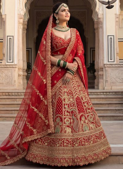 Angelic Red Zari Silk Designer Lehenga Choli