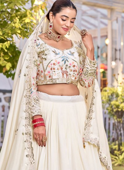 
                            Angelic Vichitra Silk Embroidered Off White Lehenga Choli