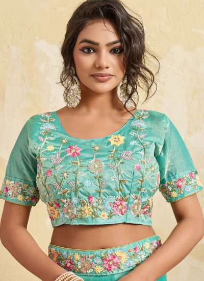 
                            Aqua Blue Chiffon Festival Classic Saree