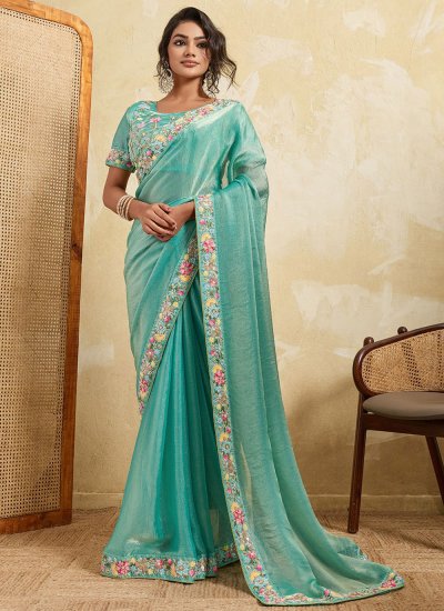 Aqua Blue Chiffon Festival Classic Saree