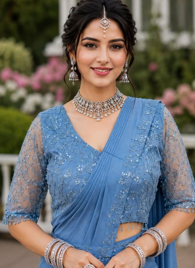 
                            Aqua Blue Color Classic Saree