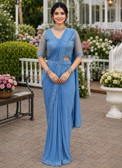 Aqua Blue Color Classic Saree