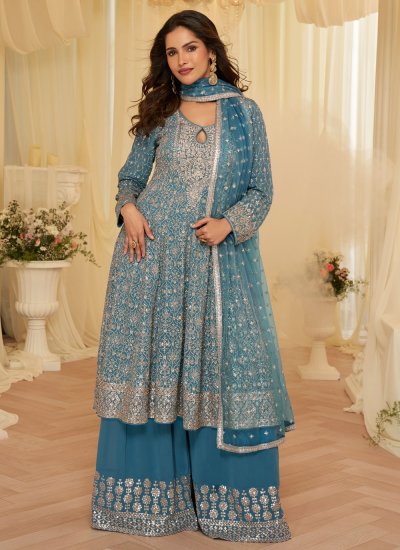 Aqua Blue Georgette Palazzo Salwar Kameez