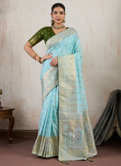 Aqua Blue Meenakari Classic Saree