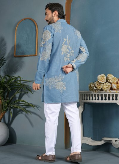 
                            Aqua Blue Printed Kurta